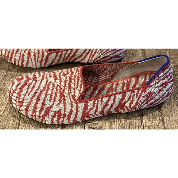Rothys Size 4 Shoes Red Tan Zebra Stripe Animal Print Flats Slip On Loafers