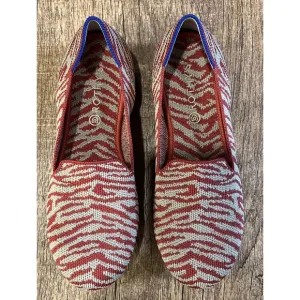 Rothys Size 4 Shoes Red Tan Zebra Stripe Animal Print Flats Slip On Loafers