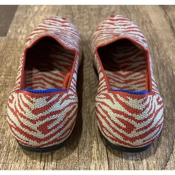 Rothys Size 4 Shoes Red Tan Zebra Stripe Animal Print Flats Slip On Loafers