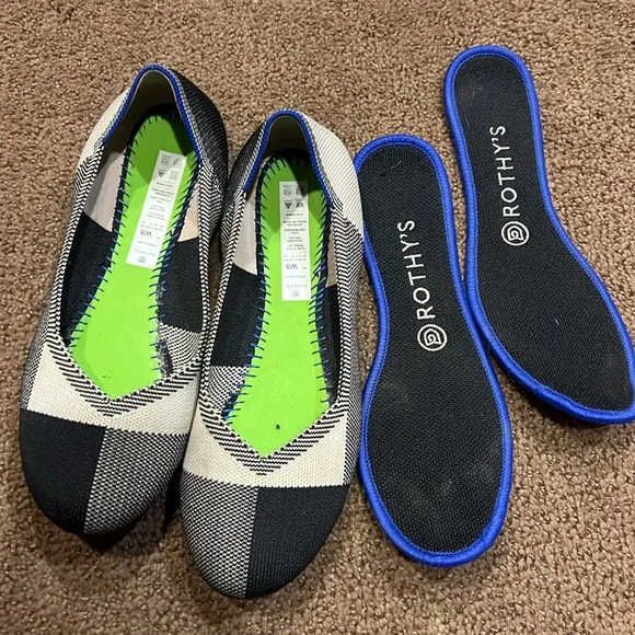 Rothy's the flat plaid black white size 8 slip on flats