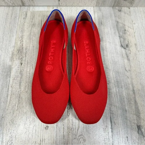 ROTHY'S The Flat Round Toe Solid Red Racing Striped Heel Flats #1425