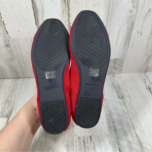 ROTHY'S The Flat Round Toe Solid Red Racing Striped Heel Flats #1425