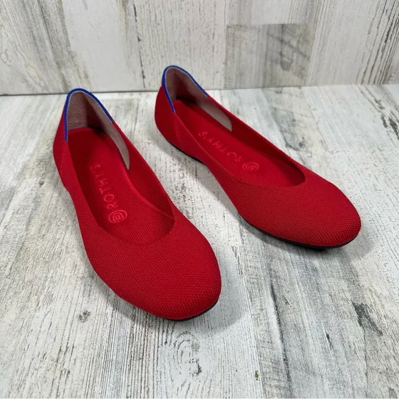 ROTHY'S The Flat Round Toe Solid Red Racing Striped Heel Flats #1425