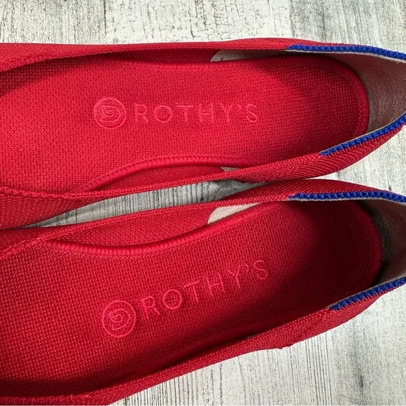 ROTHY'S The Flat Round Toe Solid Red Racing Striped Heel Flats #1425