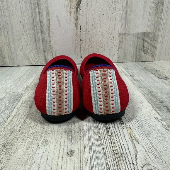 ROTHY'S The Flat Round Toe Solid Red Racing Striped Heel Flats #1425