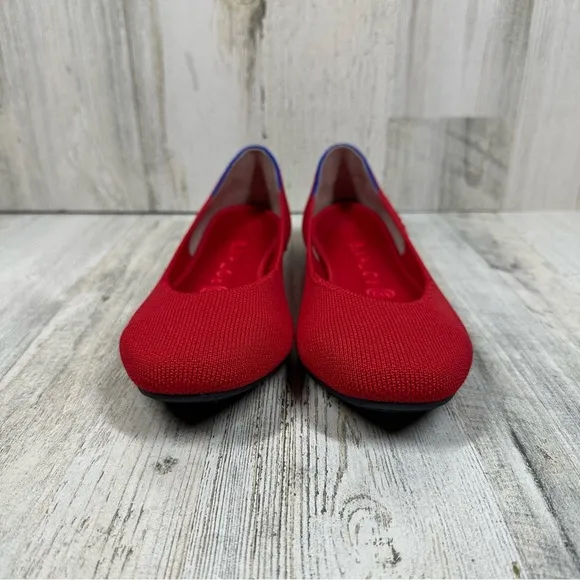 ROTHY'S The Flat Round Toe Solid Red Racing Striped Heel Flats #1425