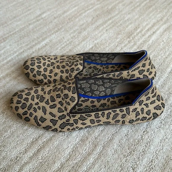 Rothy’s “The Loafer” Mocha Spot Leopard Cheetah Print Loafers Round Toe Size 7.5