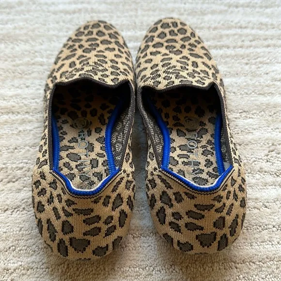 Rothy’s “The Loafer” Mocha Spot Leopard Cheetah Print Loafers Round Toe Size 7.5