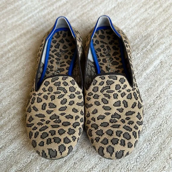 Rothy’s “The Loafer” Mocha Spot Leopard Cheetah Print Loafers Round Toe Size 7.5