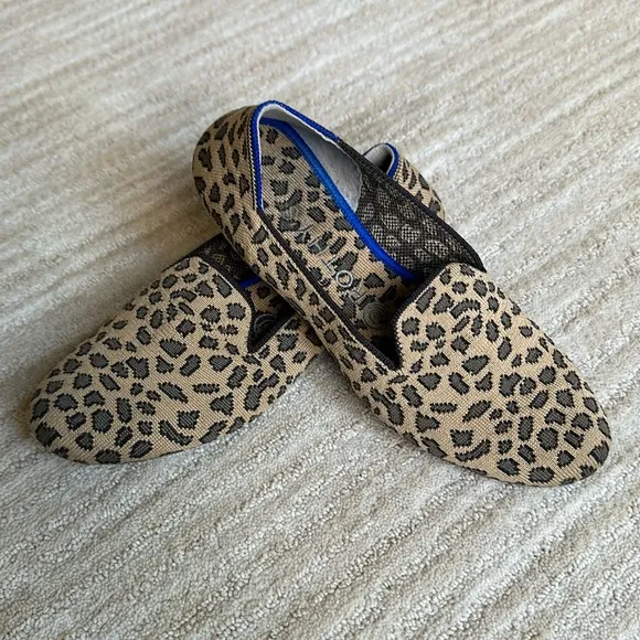 Rothy’s “The Loafer” Mocha Spot Leopard Cheetah Print Loafers Round Toe Size 7.5