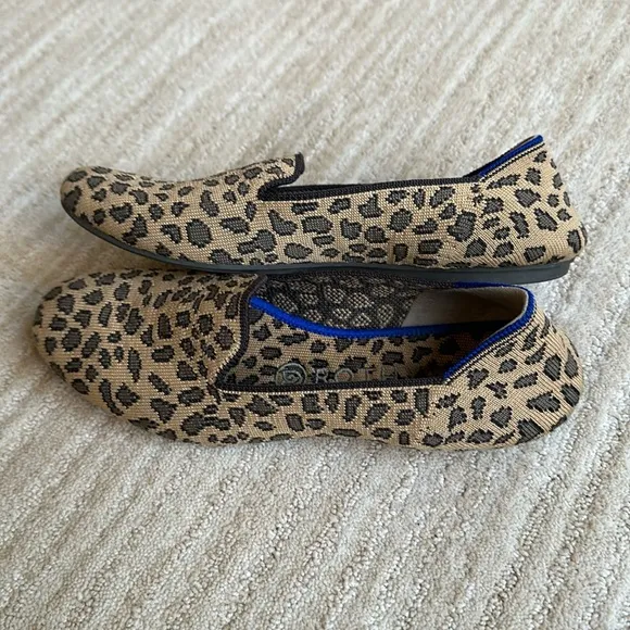 Rothy’s “The Loafer” Mocha Spot Leopard Cheetah Print Loafers Round Toe Size 7.5
