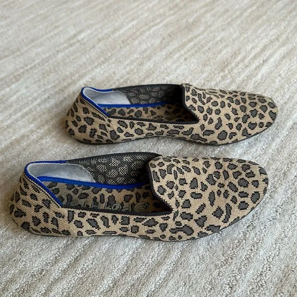 Rothy’s “The Loafer” Mocha Spot Leopard Cheetah Print Loafers Round Toe Size 7.5