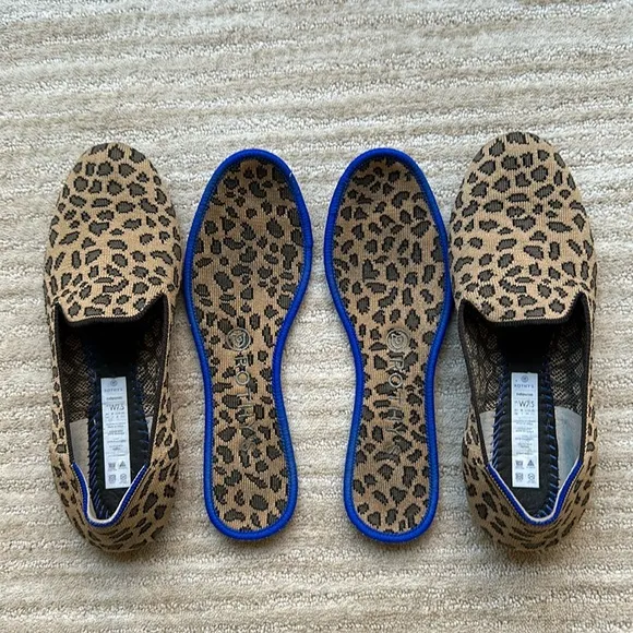 Rothy’s “The Loafer” Mocha Spot Leopard Cheetah Print Loafers Round Toe Size 7.5