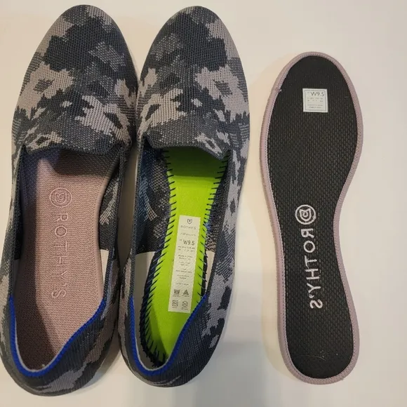 ROTHY'S The Loafer Olive Camo Green Flat Dress Shoes Round Toe Woman Size 9.5