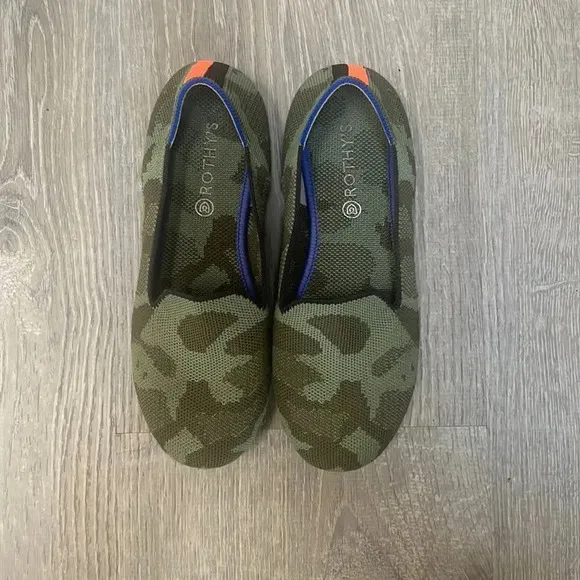 Rothy's The Loafer Olive Camo Printed Knit Fabric Slip On Flats kids size 4