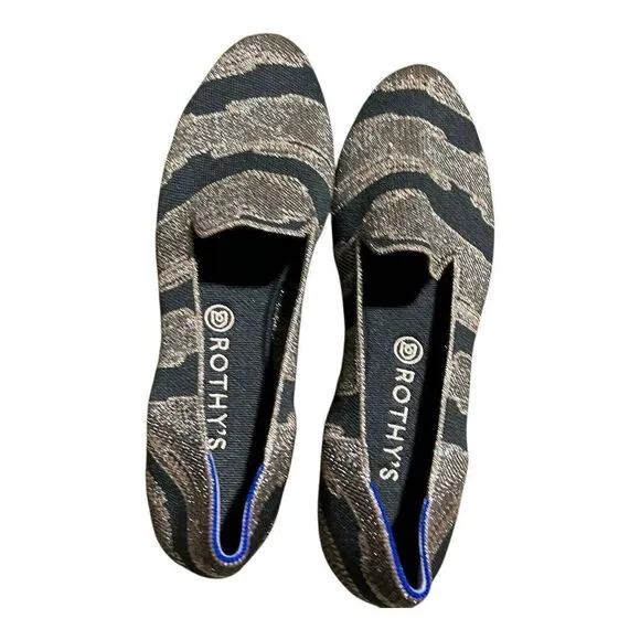 Rothys The Loafer WMNS 12.5 Golden Shimmer Slip on Flats Black Festive Party
