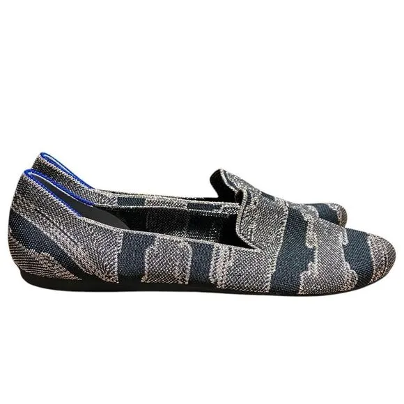 Rothys The Loafer WMNS 12.5 Golden Shimmer Slip on Flats Black Festive Party