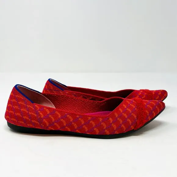 Rothy's The Point Pomegranate Grid Size 6 Slip On Ballet Flats Pink Orange