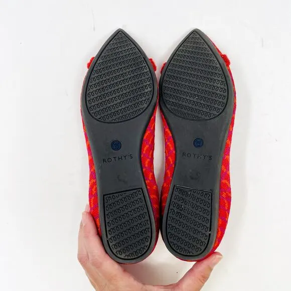 Rothy's The Point Pomegranate Grid Size 6 Slip On Ballet Flats Pink Orange