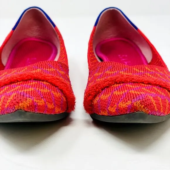 Rothy's The Point Pomegranate Grid Size 6 Slip On Ballet Flats Pink Orange