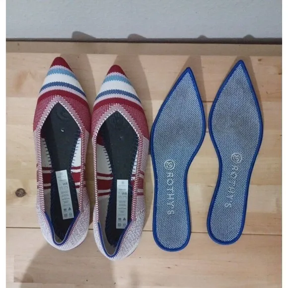 ROTHYS The Point Red Stripe Varsity Slip On Ballet Flats Shoes Women's Size 8