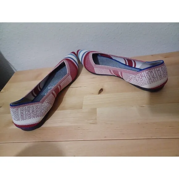 ROTHYS The Point Red Stripe Varsity Slip On Ballet Flats Shoes Women's Size 8