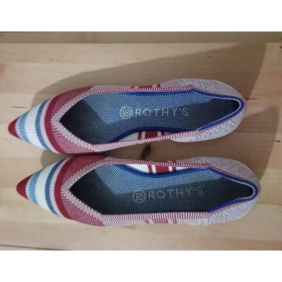 ROTHYS The Point Red Stripe Varsity Slip On Ballet Flats Shoes Women's Size 8