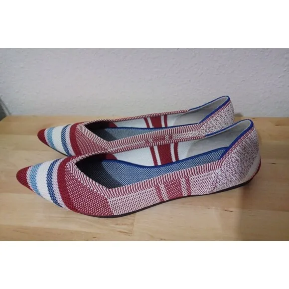 ROTHYS The Point Red Stripe Varsity Slip On Ballet Flats Shoes Women's Size 8
