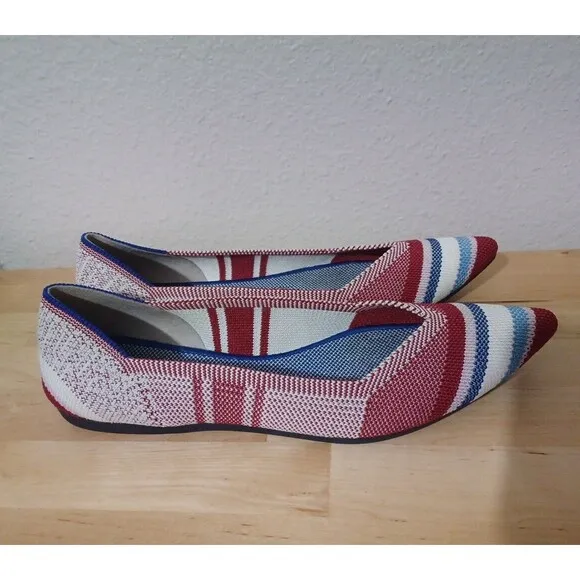 ROTHYS The Point Red Stripe Varsity Slip On Ballet Flats Shoes Women's Size 8