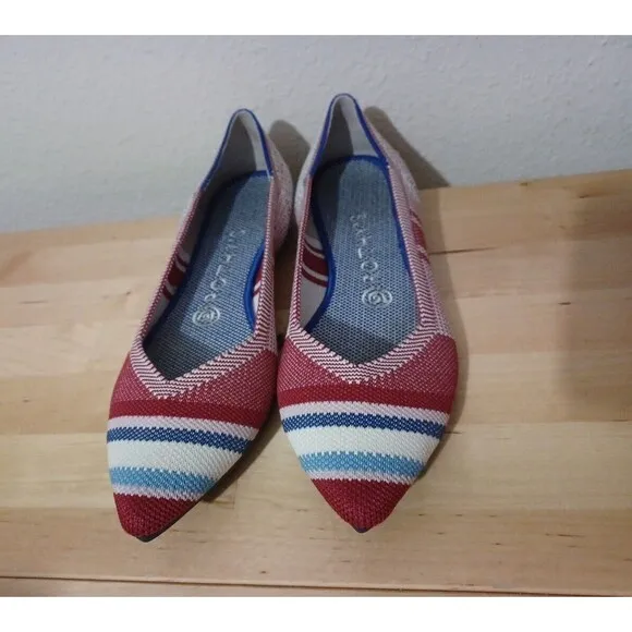 ROTHYS The Point Red Stripe Varsity Slip On Ballet Flats Shoes Women's Size 8