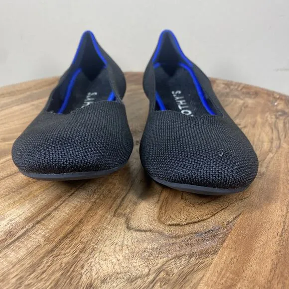Rothys The Round Toe Womens Black And Blue Size 7 Slip On Round Toe Ballet Flats