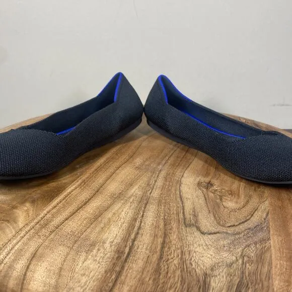 Rothys The Round Toe Womens Black And Blue Size 7 Slip On Round Toe Ballet Flats