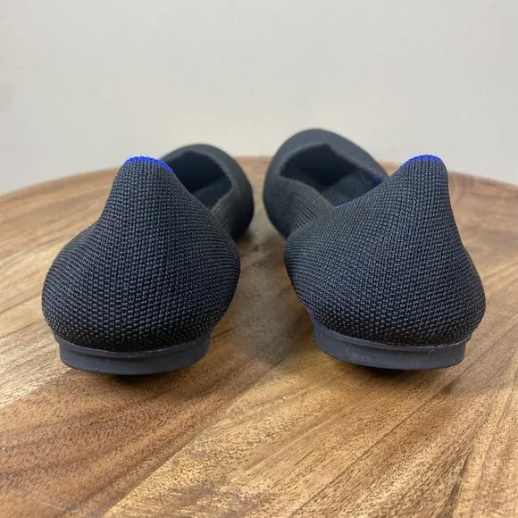 Rothys The Round Toe Womens Black And Blue Size 7 Slip On Round Toe Ballet Flats
