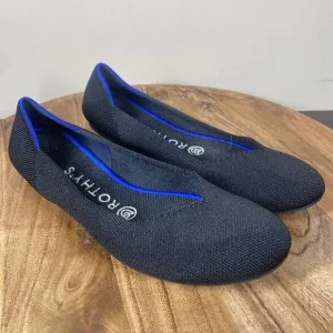 Rothys The Round Toe Womens Black And Blue Size 7 Slip On Round Toe Ballet Flats