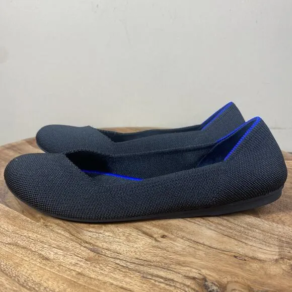 Rothys The Round Toe Womens Black And Blue Size 7 Slip On Round Toe Ballet Flats