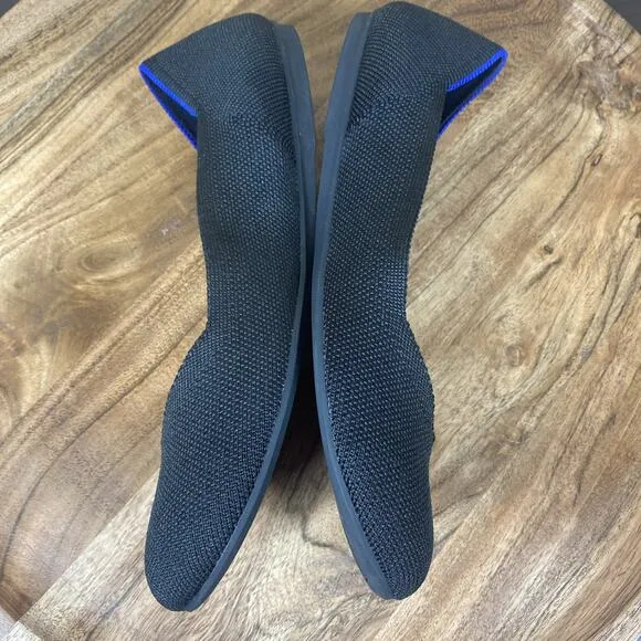 Rothys The Round Toe Womens Black And Blue Size 7 Slip On Round Toe Ballet Flats