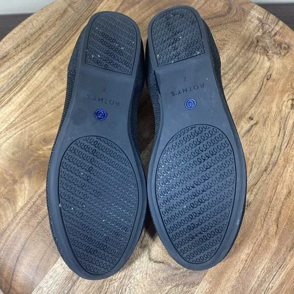 Rothys The Round Toe Womens Black And Blue Size 7 Slip On Round Toe Ballet Flats