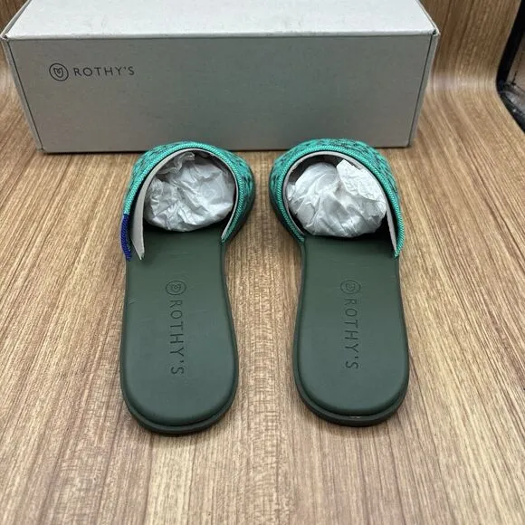 Rothy's The Slide Size US 8.5 Aqua Camo Spot Slip On Flats Sandal RETIRED New