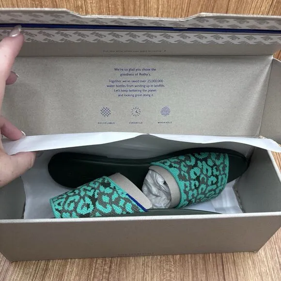 Rothy's The Slide Size US 8.5 Aqua Camo Spot Slip On Flats Sandal RETIRED New