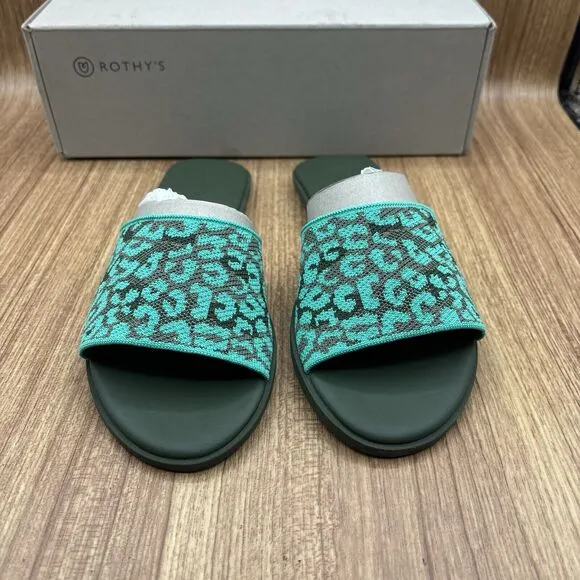 Rothy's The Slide Size US 8.5 Aqua Camo Spot Slip On Flats Sandal RETIRED New