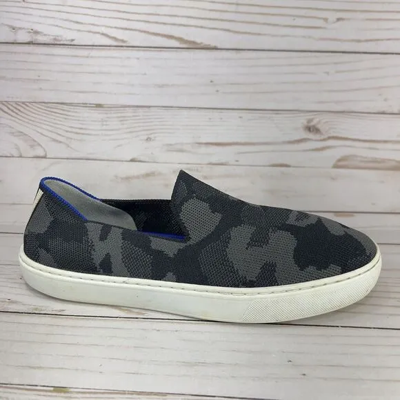 Rothy’s The Sneaker Slip On Womens Size 8.5 Black Gray Camo Casual Flats