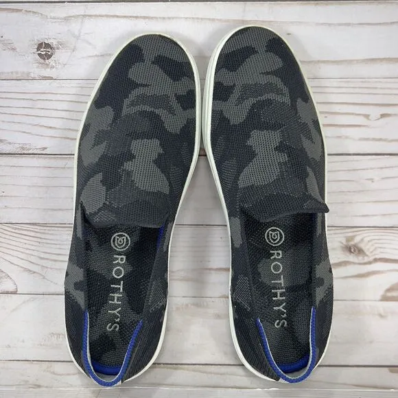 Rothy’s The Sneaker Slip On Womens Size 8.5 Black Gray Camo Casual Flats