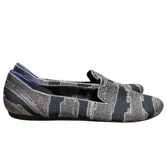 Rothys The Loafer WMNS 12.5 Golden Shimmer Slip on Flats Black Festive Party