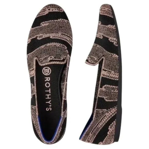 Rothys The Loafer WMNS 12.5 Golden Shimmer Slip on Flats Black Festive Party