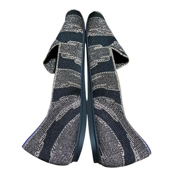 Rothys The Loafer WMNS 12.5 Golden Shimmer Slip on Flats Black Festive Party