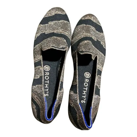 Rothys The Loafer WMNS 12.5 Golden Shimmer Slip on Flats Black Festive Party