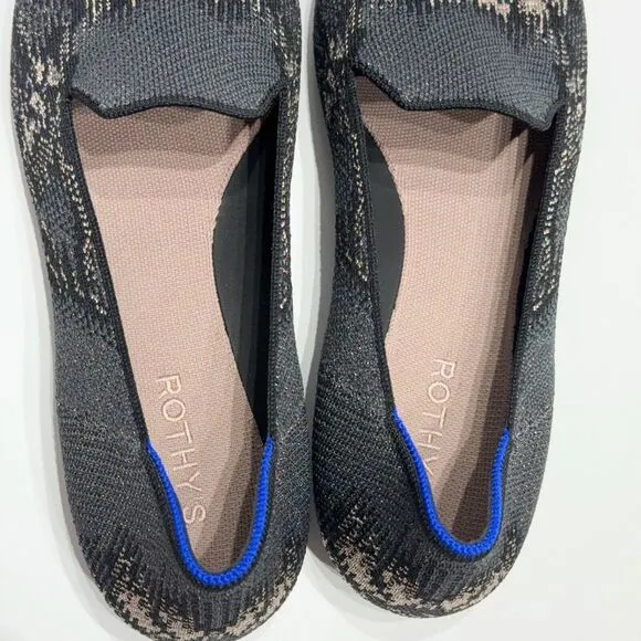 Rothy’s Women's Black Gray Metallic Glitter Floral Almond Toe Loafers Size 12