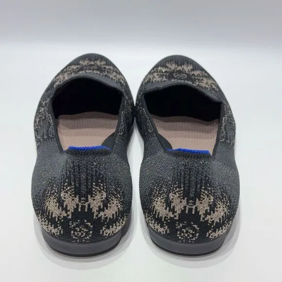 Rothy’s Women's Black Gray Metallic Glitter Floral Almond Toe Loafers Size 12