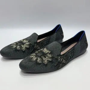 Rothy’s Women's Black Gray Metallic Glitter Floral Almond Toe Loafers Size 12