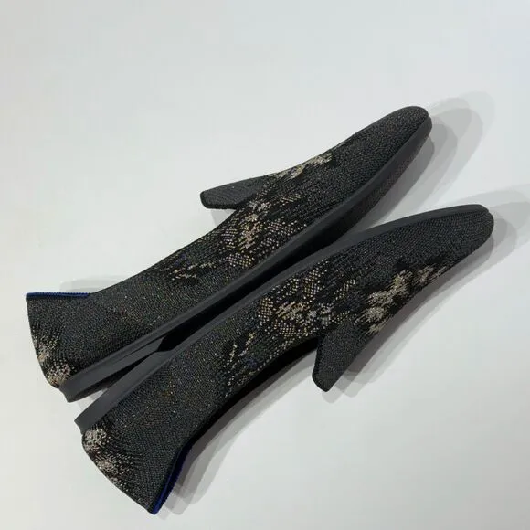 Rothy’s Women's Black Gray Metallic Glitter Floral Almond Toe Loafers Size 12